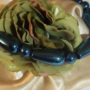 New, Blue Color, Hematite Beaded Stretch Bracelet, 145.00ctw